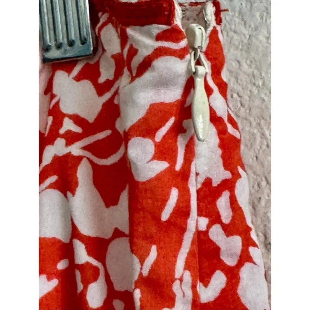 Talbots Linen Cotton A-Line Skirt Orange White Abstract Floral Size 14